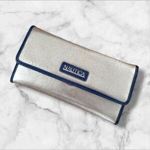 Nautica Damsel Logo Trifold Wallet RFID Blocking Protection Gold Crinkle NEW